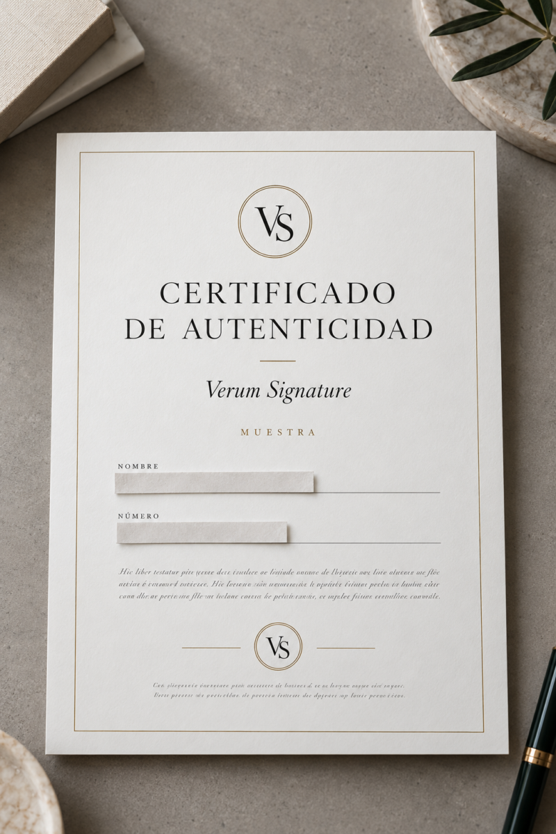Certificado de Autenticidad VS (muestra) con monograma Verum Signature