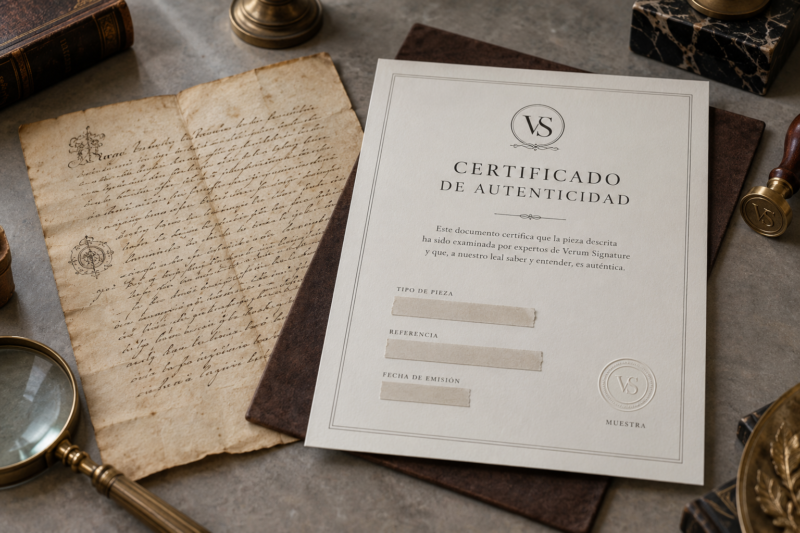 Certificado de Autenticidad VS junto a una carta histórica