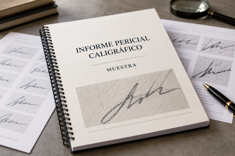 Informe pericial caligráfico de muestra con cotejo de firmas